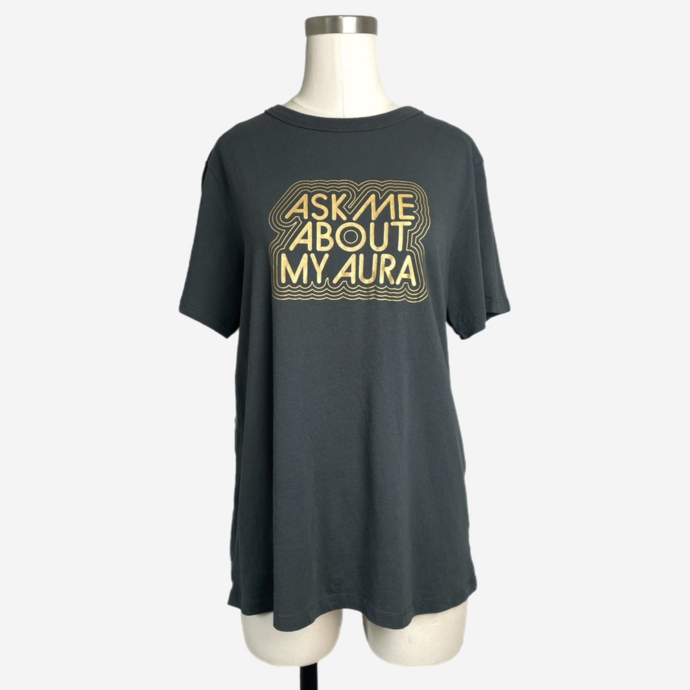 Ban.do gray Ask Me About My Aura ringer graphic tee hipster artsy vintage L